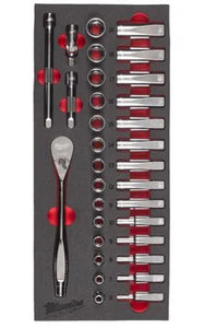 MILWAUKEE 3/8" skralle og stikkontakt sett skuminnsats